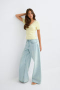 Lace detail rib top - Aloe wash