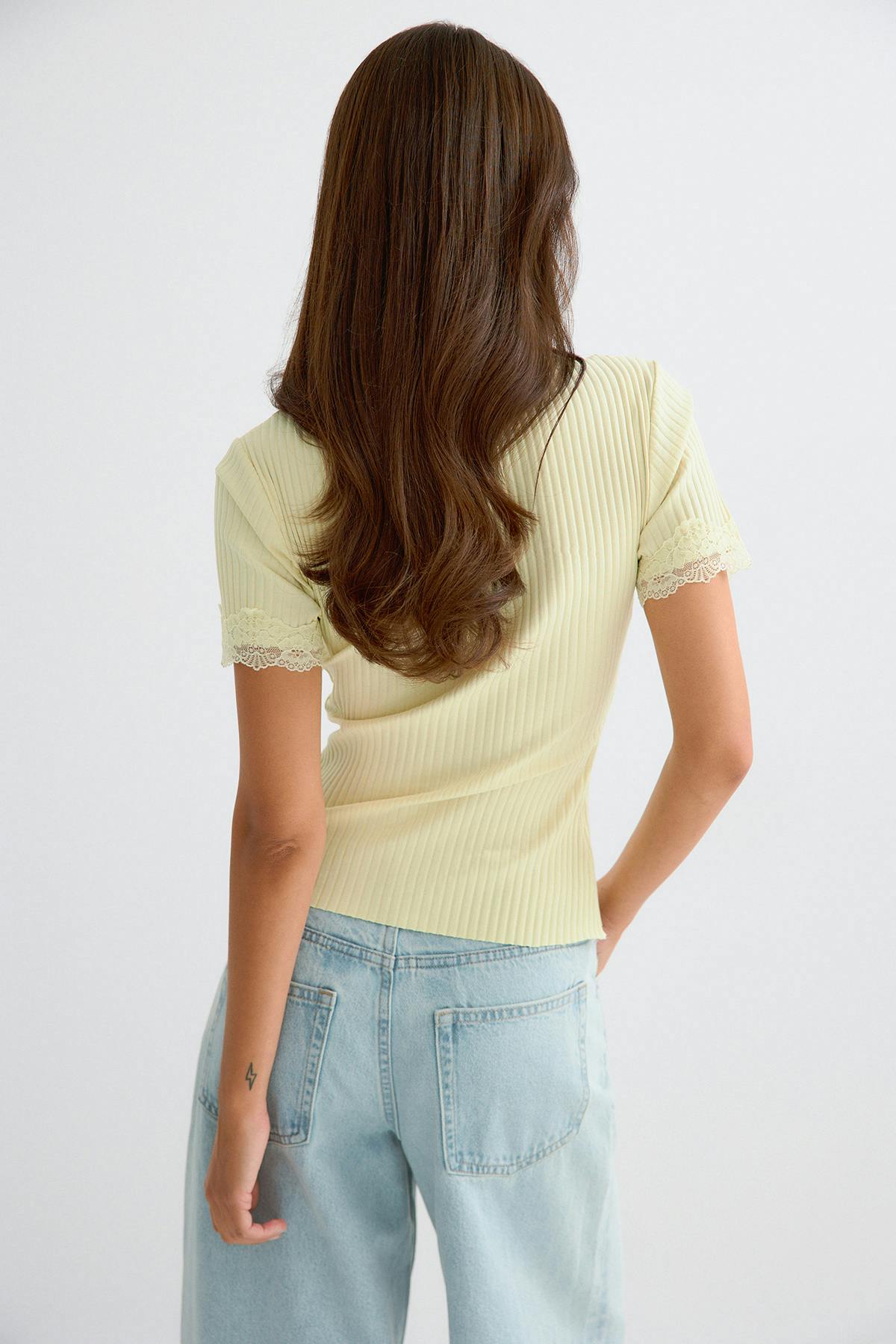 Lace detail rib top - Aloe wash