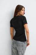 Lace detail rib top - Noir