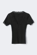 Lace detail rib top - Noir