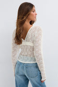 Lace v-neck top - Blanc cassé