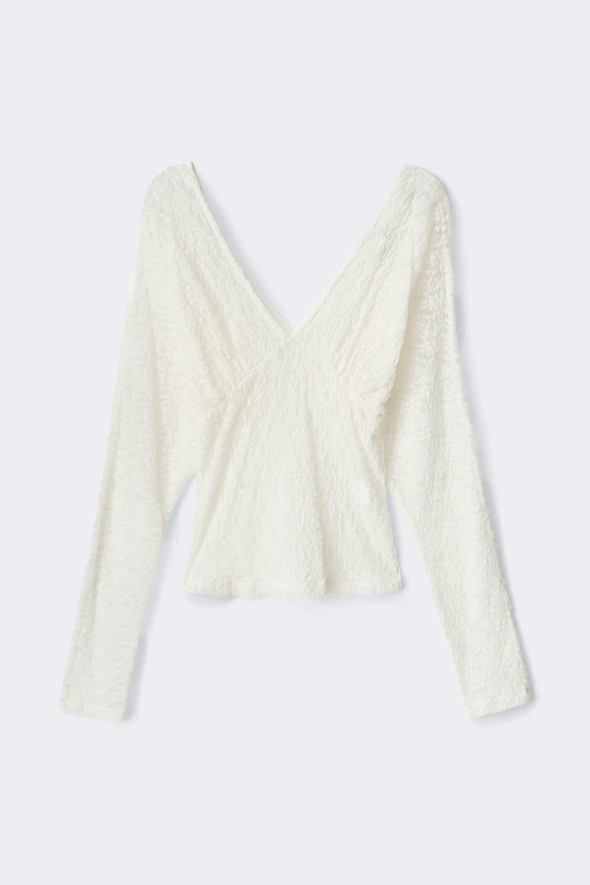 Lace v-neck top - Blanc cassé