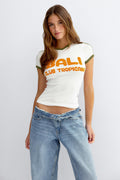 V-neck print tee - White/print