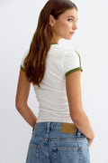 V-neck print tee - White/print