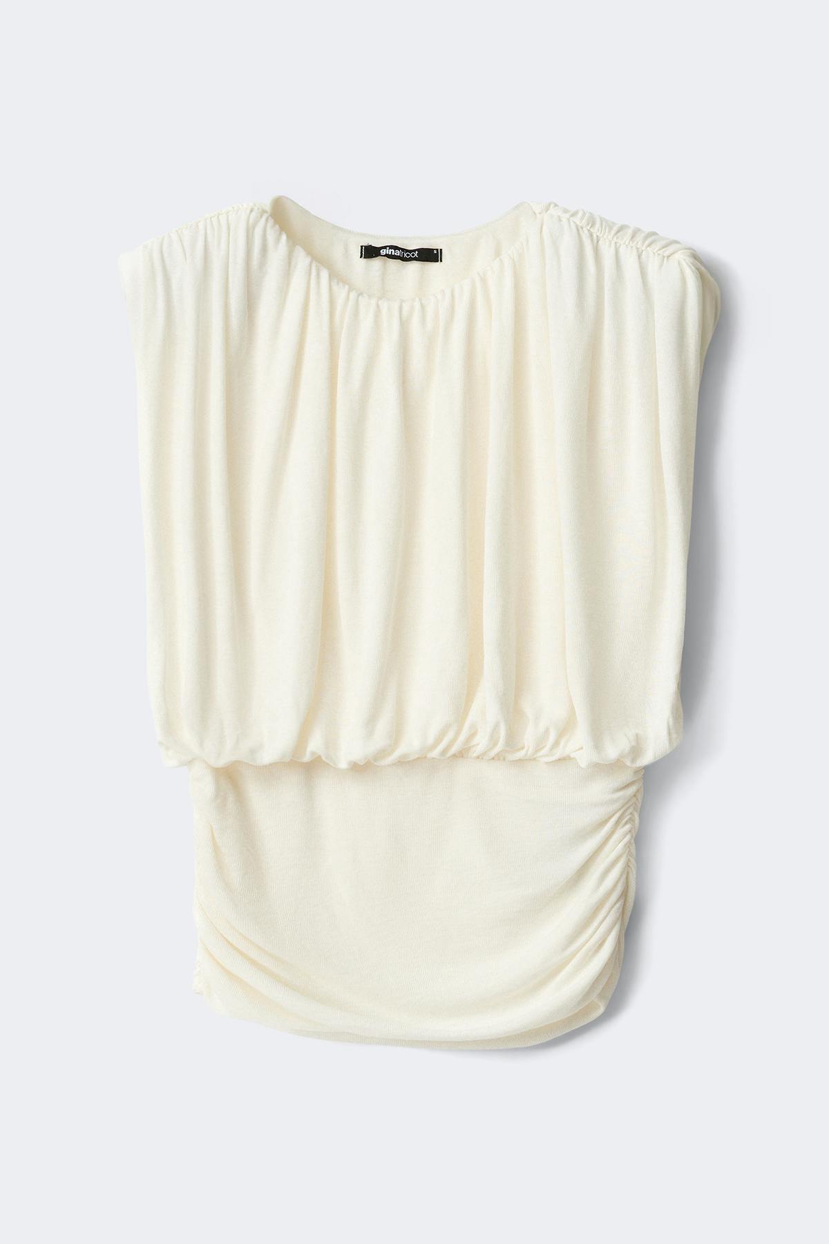 Ruched shoulder pads top - Egret