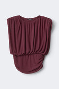 Ruched shoulder pads top - Decadent chocolate