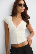 V-neck button top - Noir