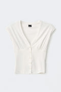 V-neck button top - Blanc cassé