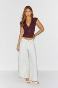 V-neck button top - Decadent chocolate