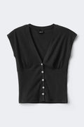 V-neck button top - Noir