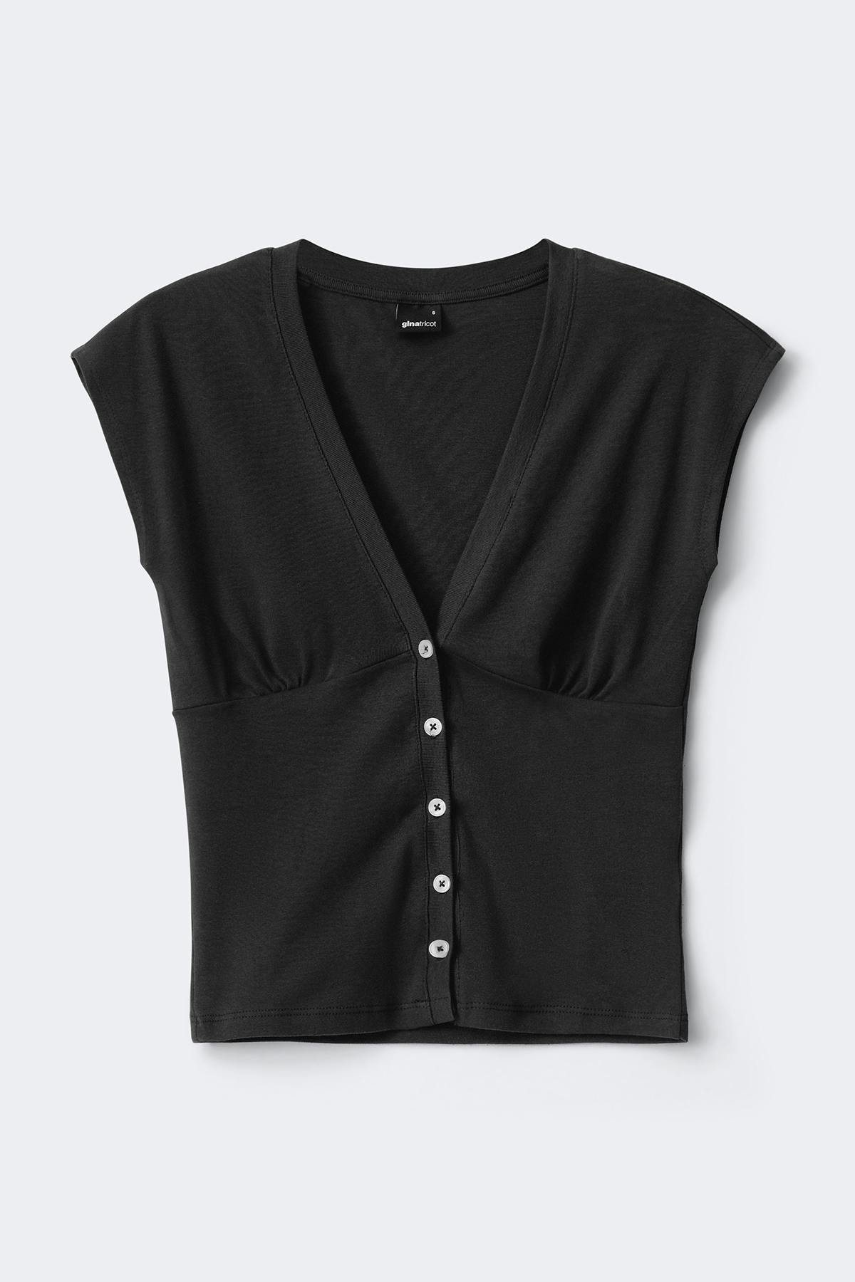 V-neck button top - Noir