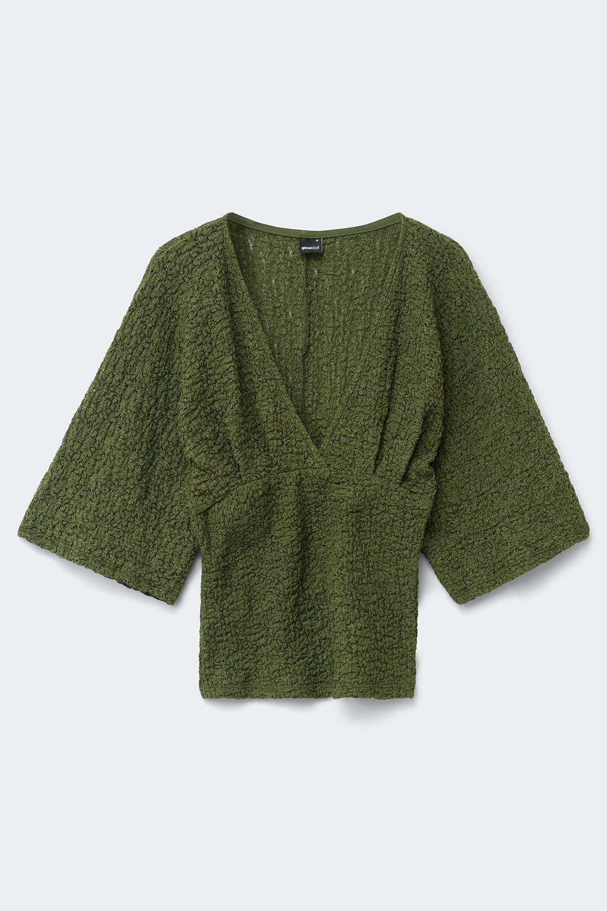 Textured v-neck top - Cypress