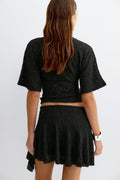 Textured v-neck top - Noir