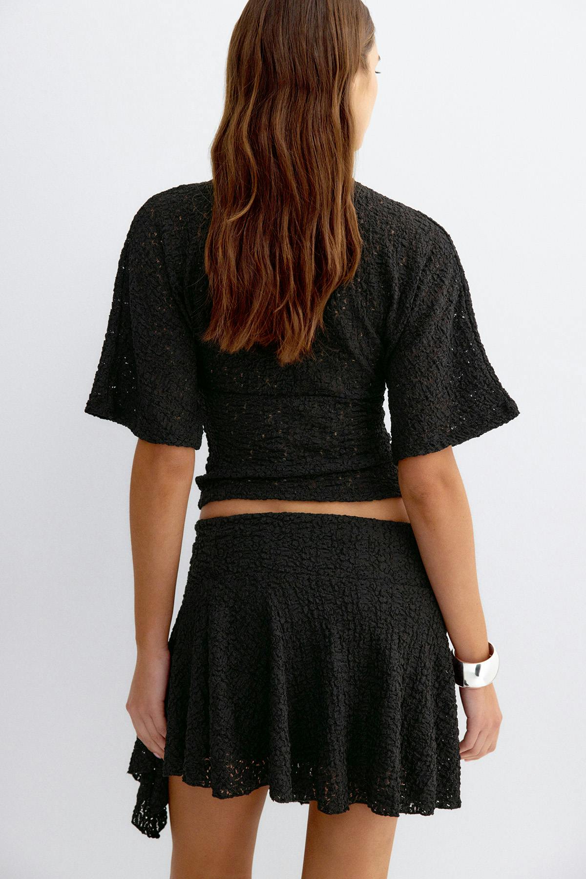 Textured v-neck top - Noir