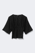 Textured v-neck top - Noir