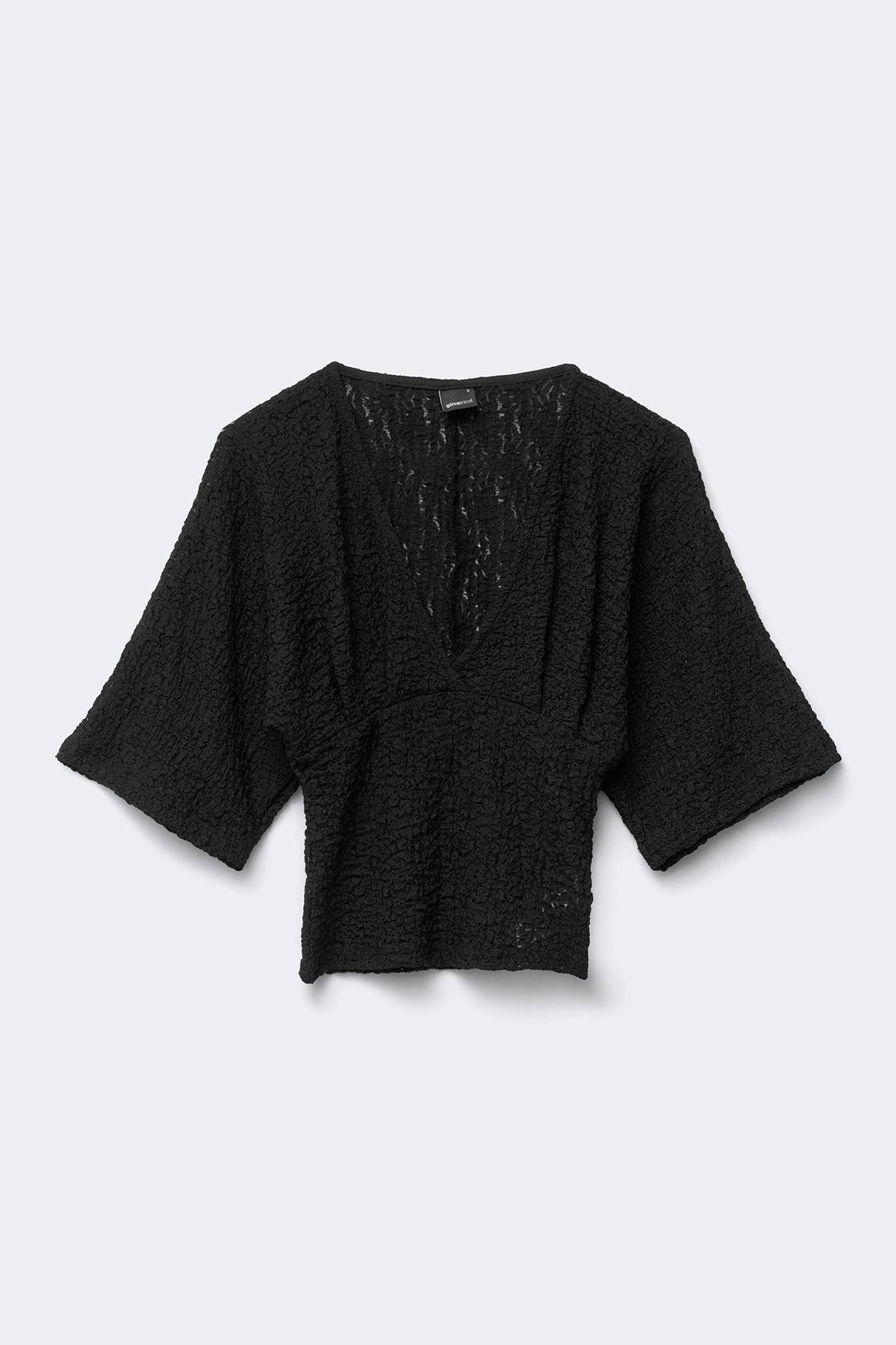 Textured v-neck top - Noir
