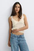 Textured lace detail top - Noir