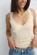 Textured lace detail top - Noir
