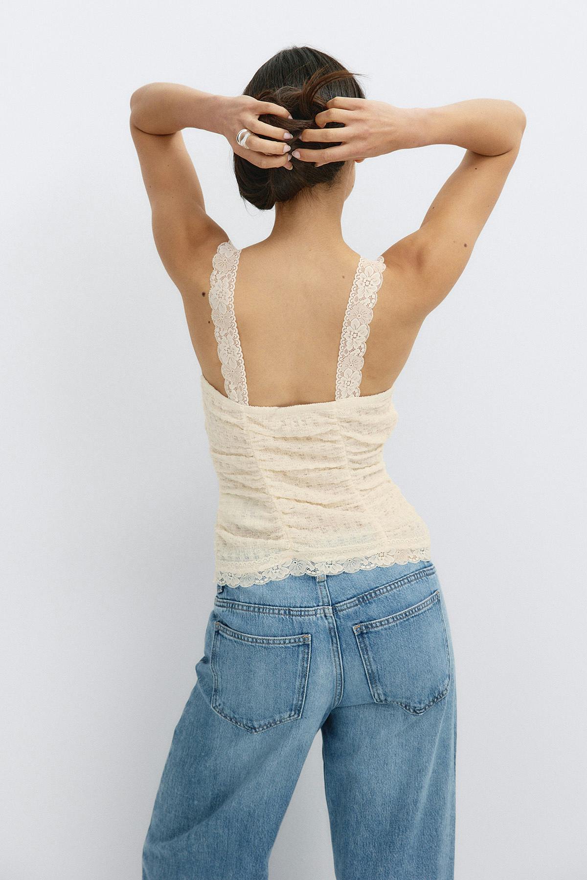 Textured lace detail top - Noir