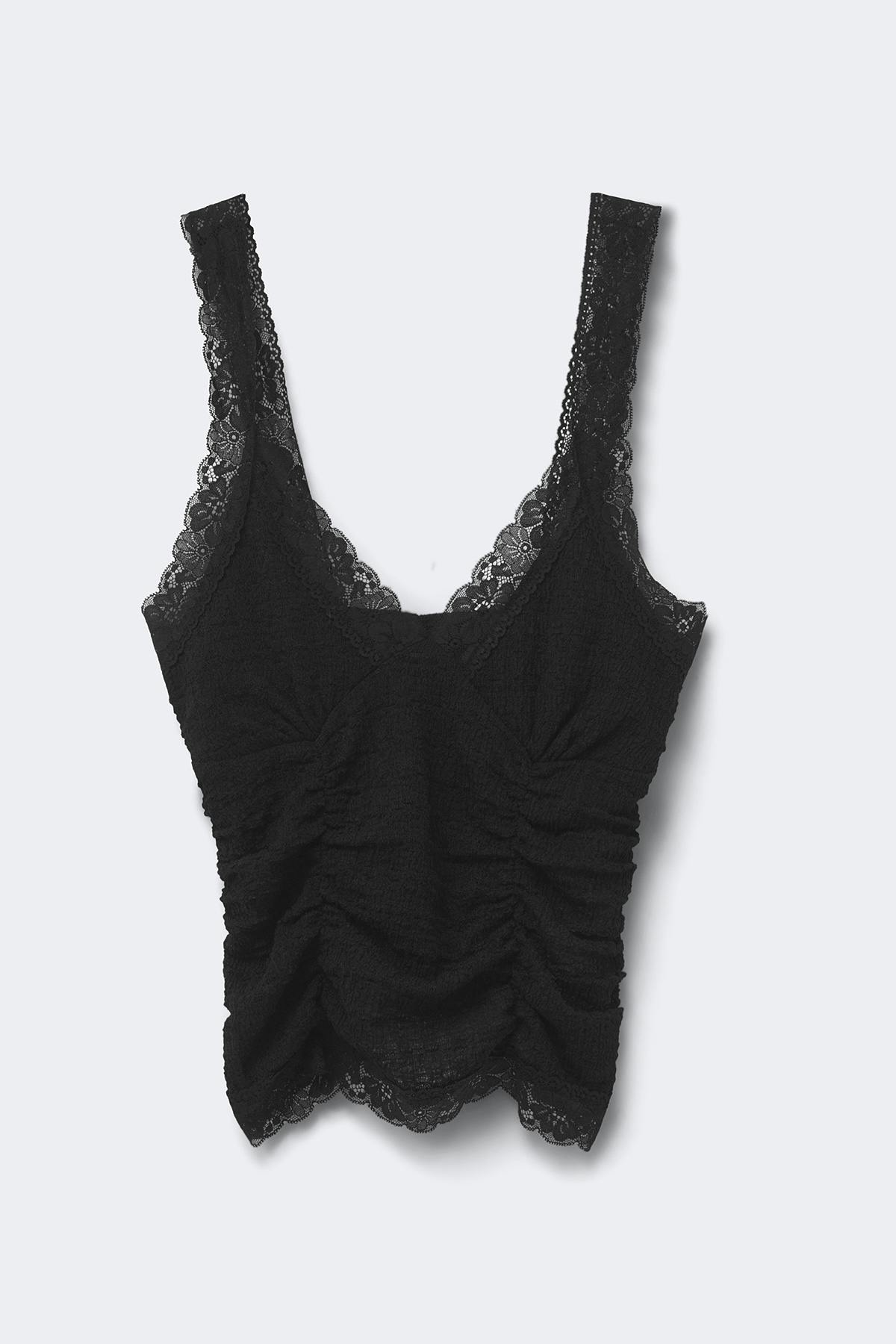 Textured lace detail top - Noir