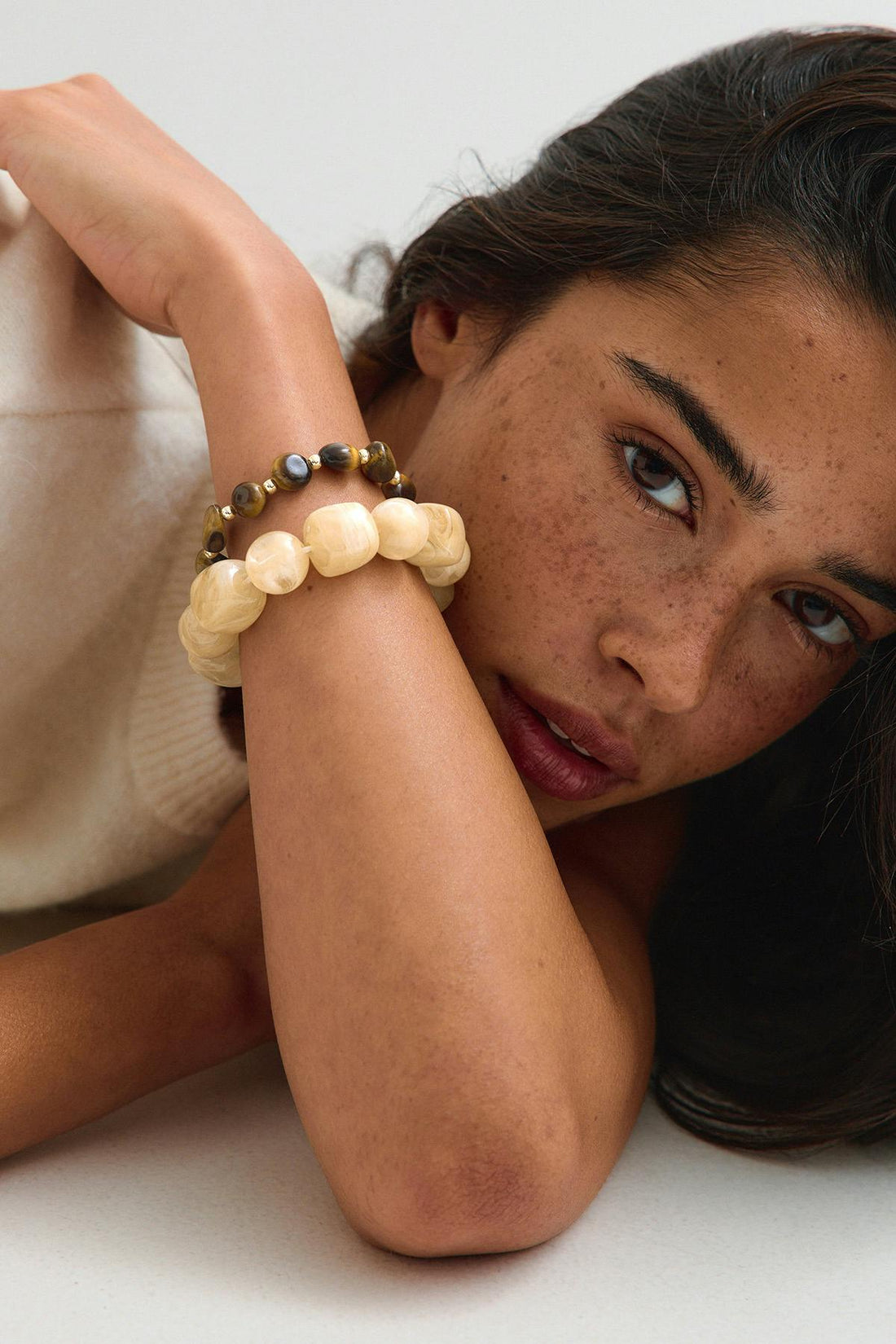 2-pack stone bracelet - Beige/brown