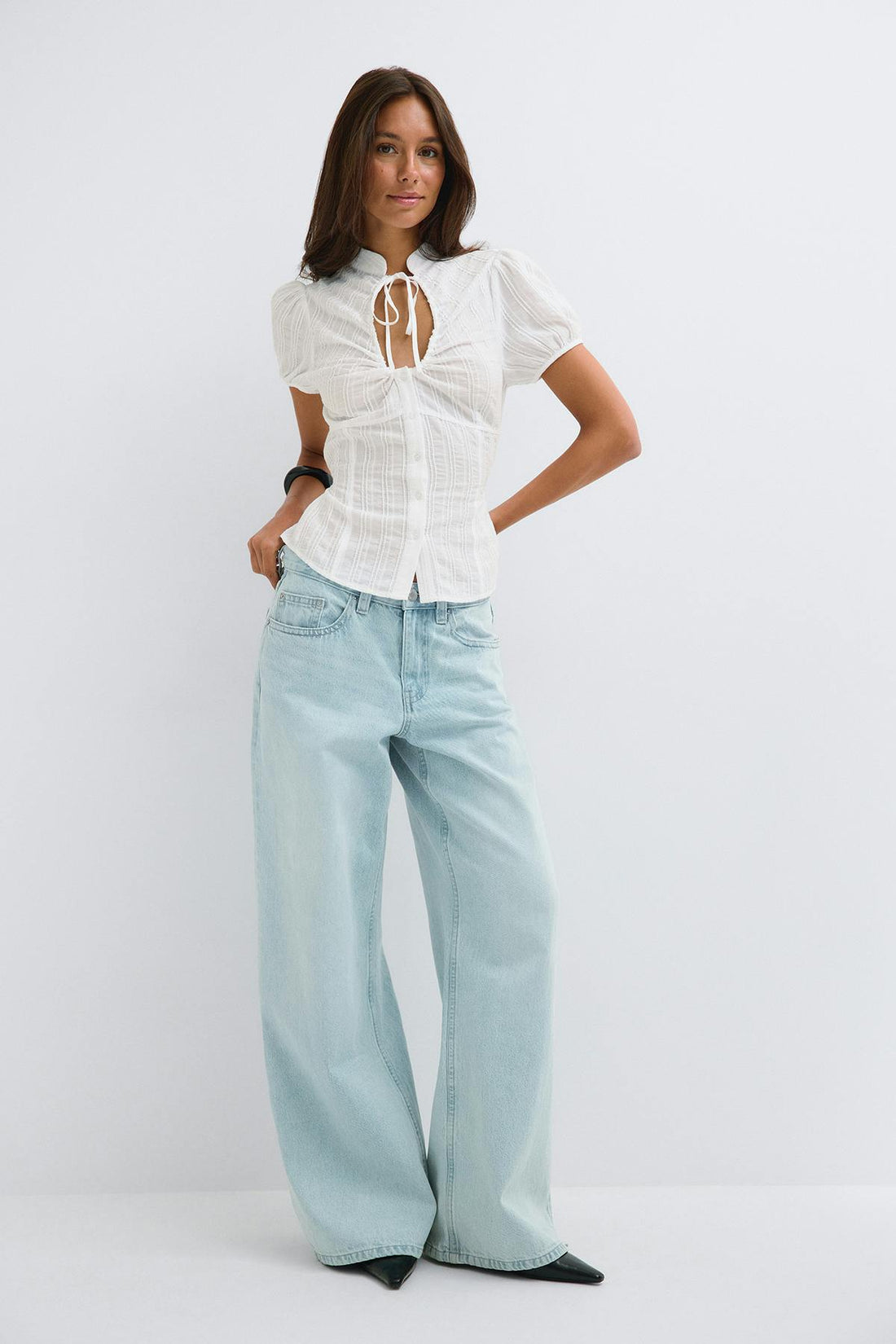 Structured keyhole blouse - Blanc