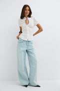 Structured keyhole blouse - Blanc