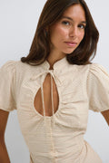 Structured keyhole blouse - Beige check