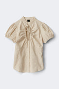 Structured keyhole blouse - Beige check