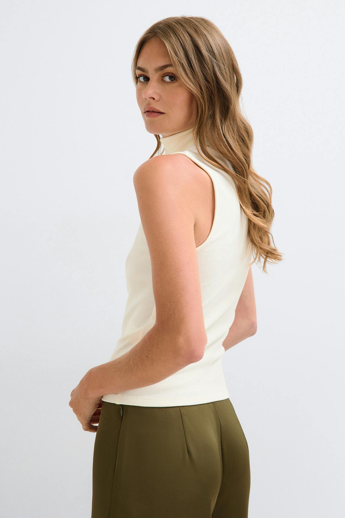 Rib polo top - Blanc cassé