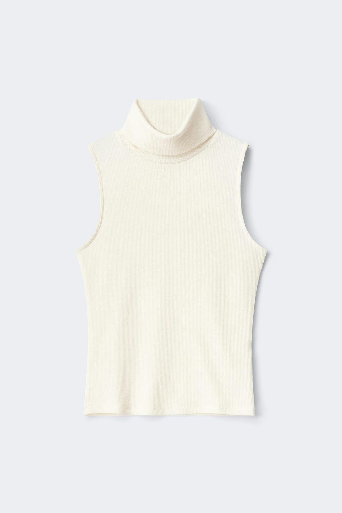 Rib polo top - Blanc cassé