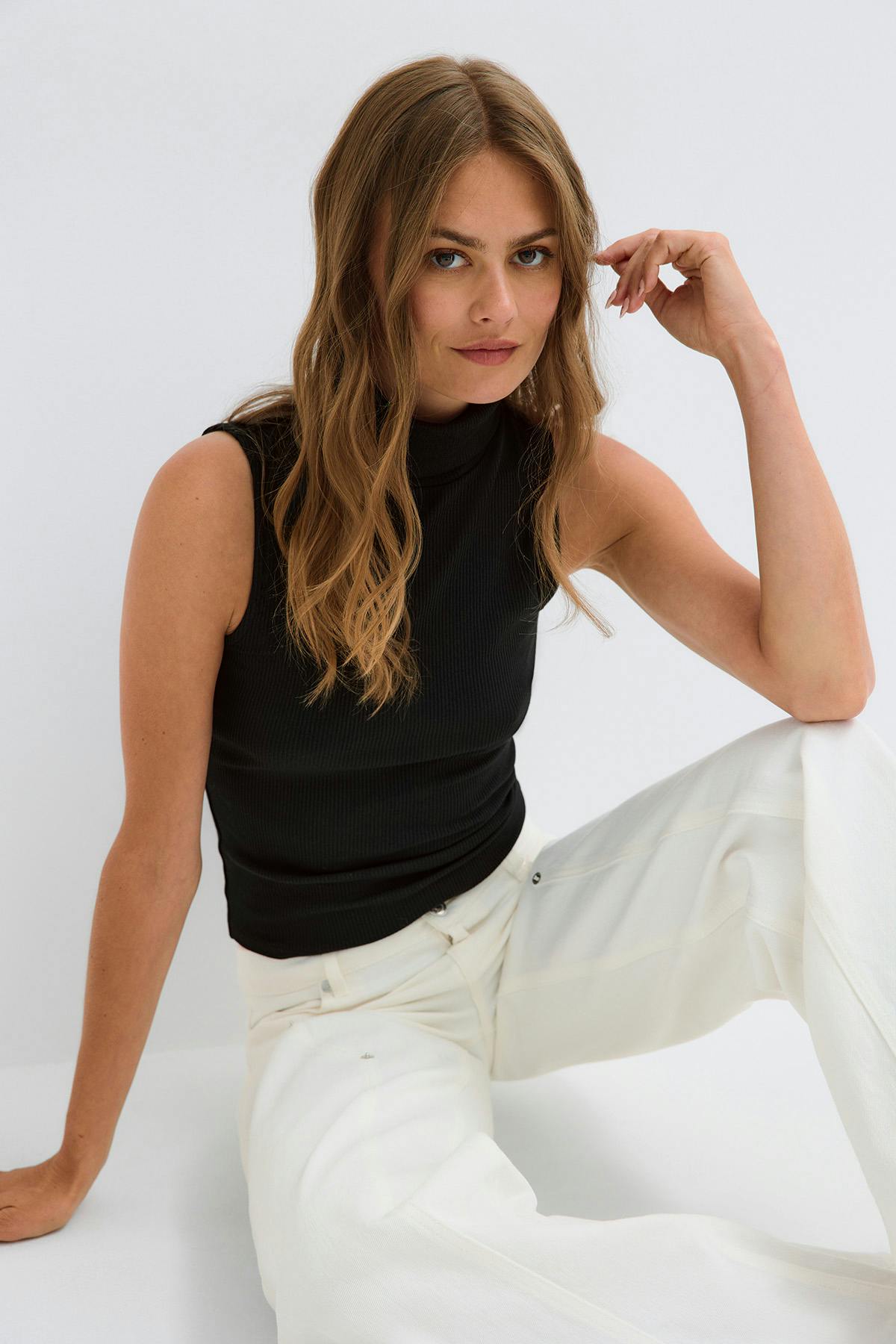 Rib polo top - Blanc cassé