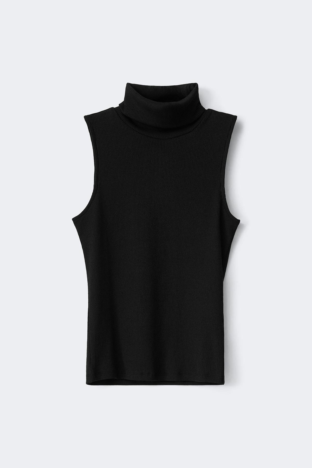 Rib polo top - Noir