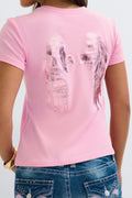 Y printed tee - Pink/wings