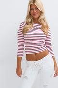 14+ fitted waist top - Pink/stripe