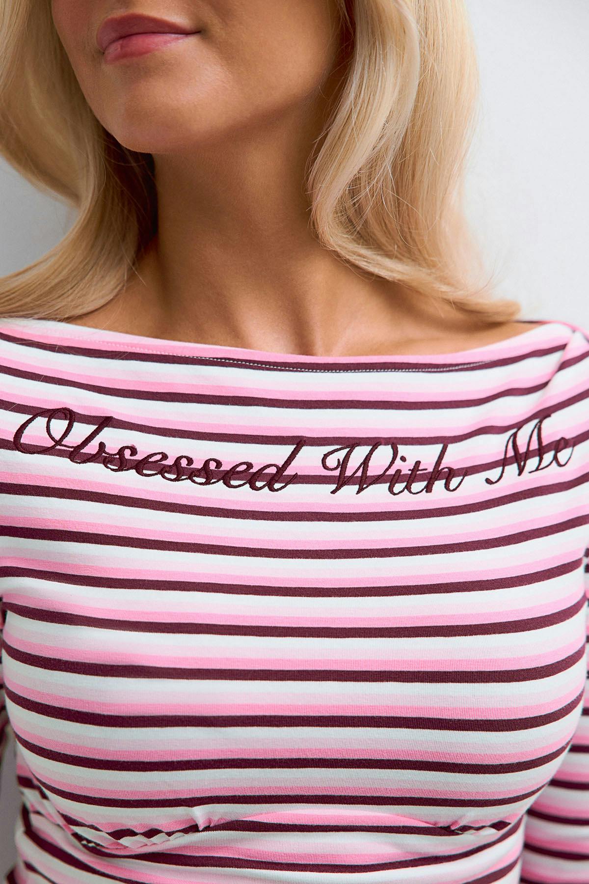 14+ fitted waist top - Pink/stripe