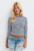 14+ fitted waist top - Pink/stripe