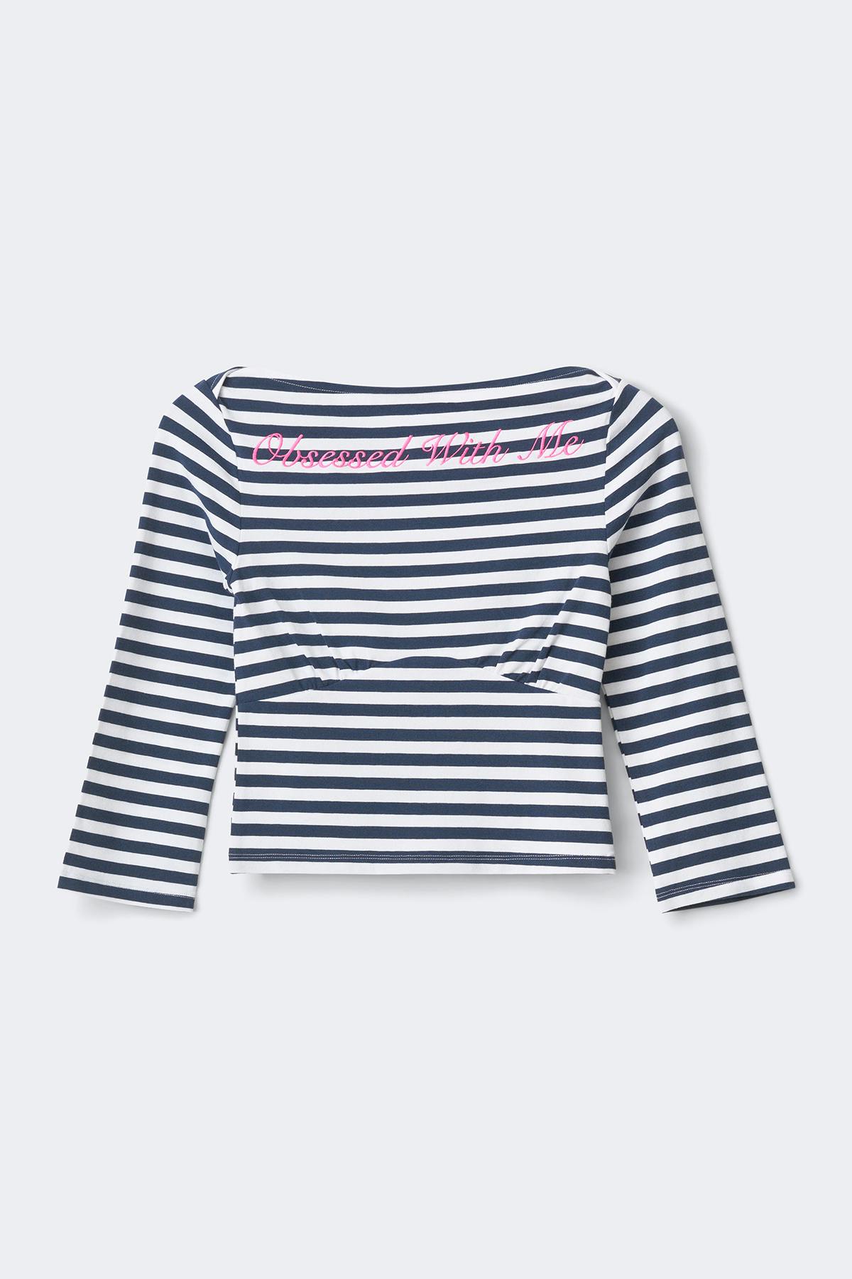 14+ fitted waist top - Blue stripe
