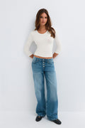 V-neck quarter sleeve top - Blanc cassé