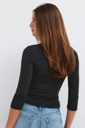 V-neck quarter sleeve top - Noir