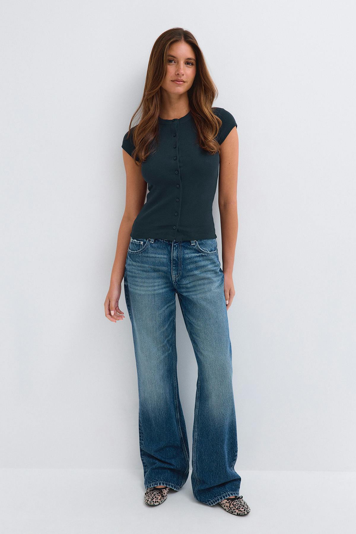 Button rib top - Noir