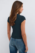 Button rib top - Noir