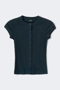 Button rib top - Noir
