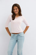 Y lace quarter sleeve top - Ballet slipper