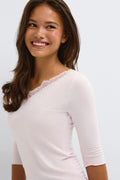 Y lace quarter sleeve top - Ballet slipper
