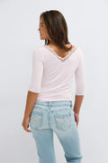 Y lace quarter sleeve top - Ballet slipper