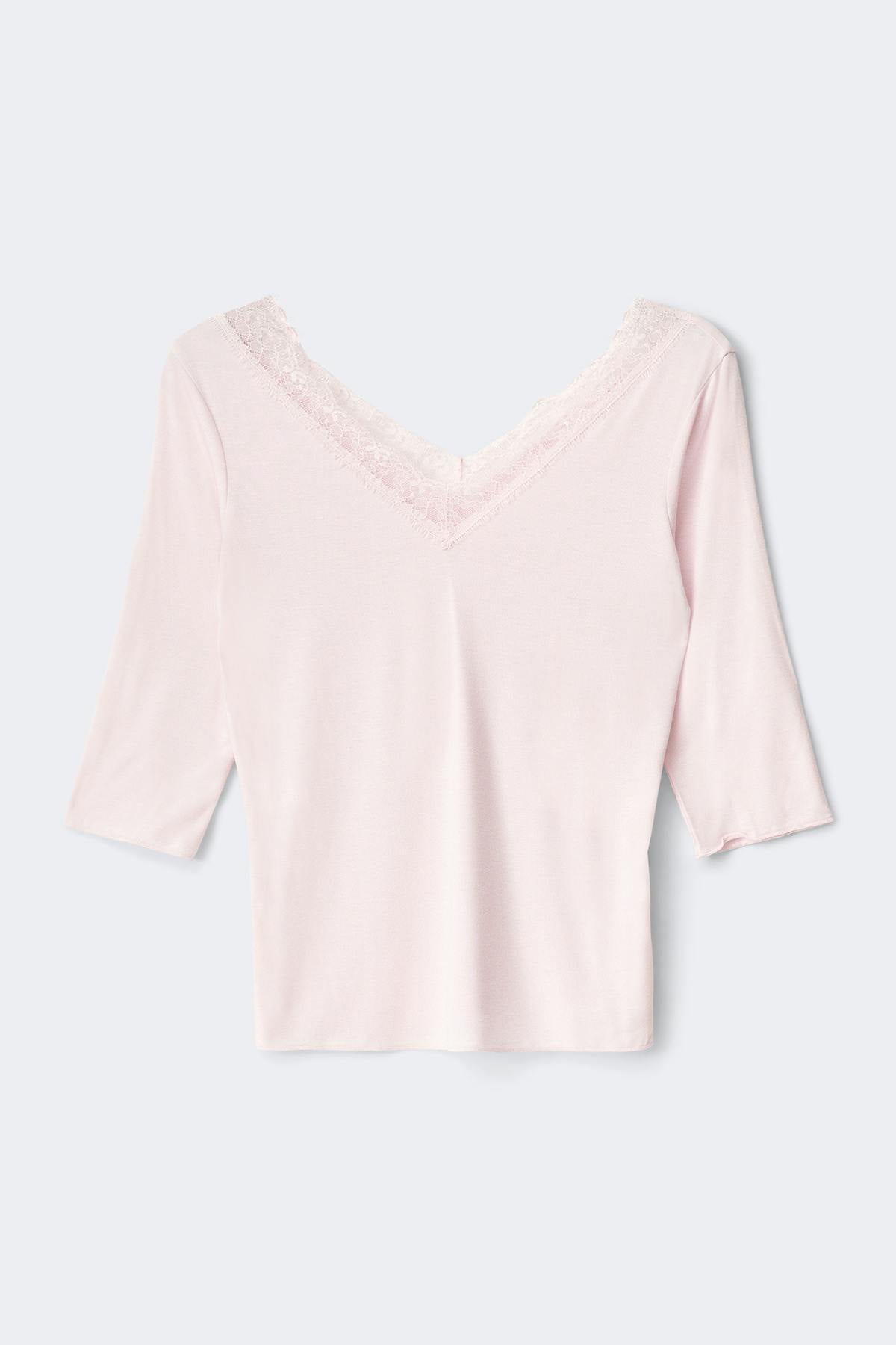Y lace quarter sleeve top - Ballet slipper