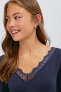 Y lace quarter sleeve top - Navy blazer