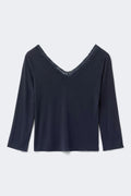Y lace quarter sleeve top - Navy blazer