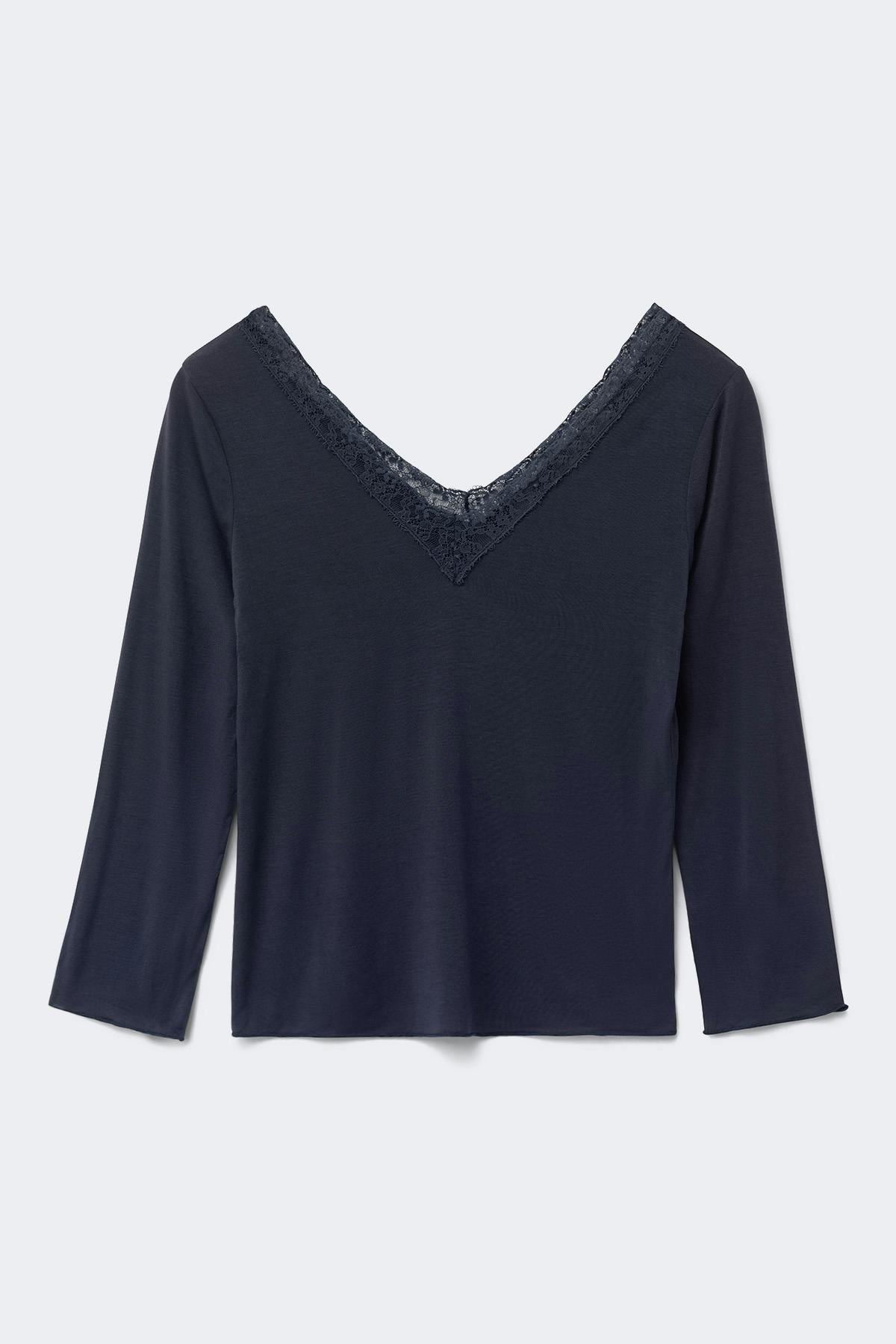Y lace quarter sleeve top - Navy blazer